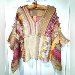 Easel Patchwork Knit Oversized Cropped Top Size Small